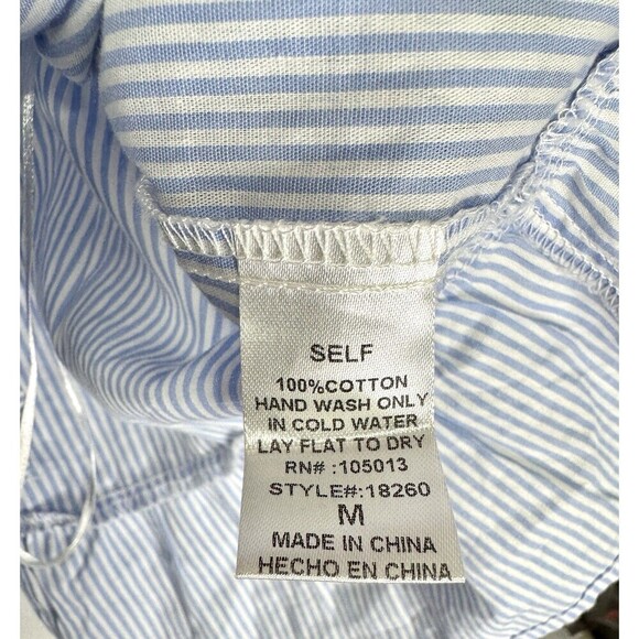 Savanna Jane Embroidered Top Womens Medium Blue Stripe Peplum Flutter Sleeve - Picture 4 of 7